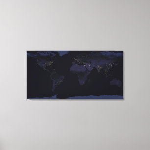 Wereldkaart 's Nachts licht de stad van de aarde. Canvas Afdruk