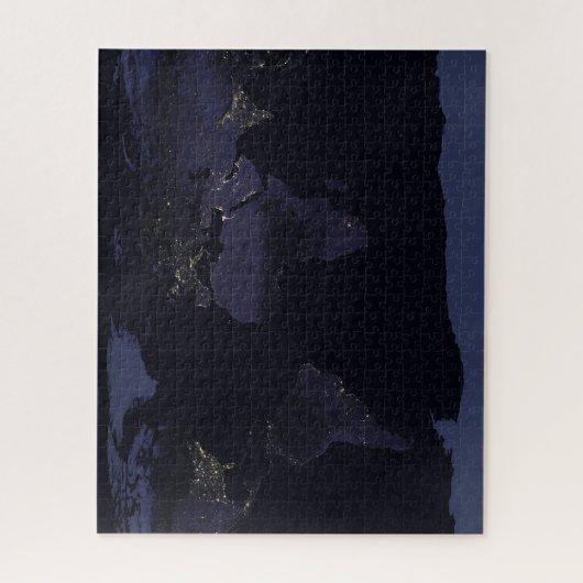 Wereldkaart 's Nachts licht de stad van de aarde. Legpuzzel (Verticaal)