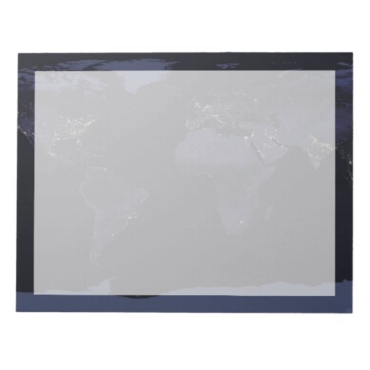 Wereldkaart 's Nachts licht de stad van de aarde. Notitieblok (Voorkant)