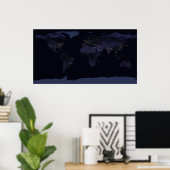 Wereldkaart 's Nachts licht de stad van de aarde. Poster (Thuiskantoor)