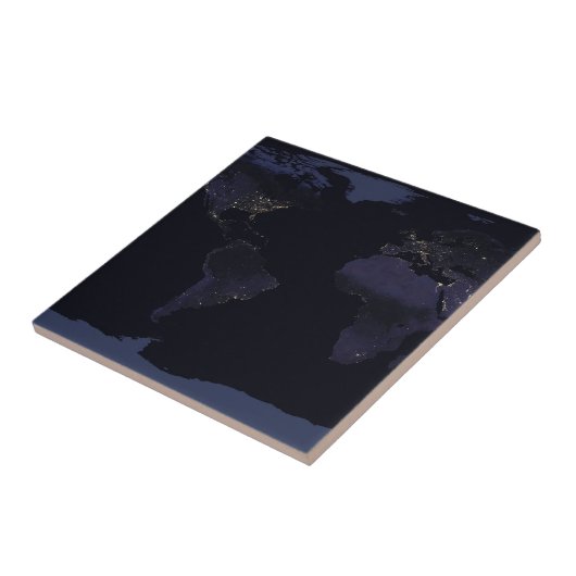 Wereldkaart 's Nachts licht de stad van de aarde. Tegeltje (Zijkant)