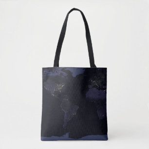 Wereldkaart 's Nachts licht de stad van de aarde. Tote Bag