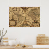  Wereldkaart Sepia Art Travel Poster (Keuken)