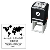 Wereldkaart Silhouet Koppel Naam Retouradres  Zelfinktende Stempel (In situ)
