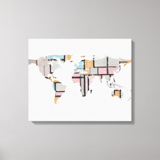 Wereldkaart Silhouette - Abstracte Piet Mondrian Canvas Afdruk (Voorkant)