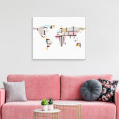 Wereldkaart Silhouette - Abstracte Piet Mondrian Canvas Afdruk (Insitu (Woonkamer))