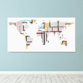 Wereldkaart Silhouette - Abstracte Piet Mondrian Canvas Afdruk (Insitu (Houten vloer))