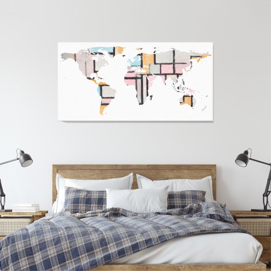 Wereldkaart Silhouette - Abstracte Piet Mondrian Canvas Afdruk (Insitu (Slaapkamer))