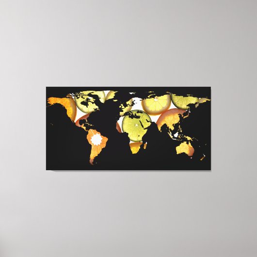 Wereldkaart Silhouette - Citrusvruchten Canvas Afdruk (Voorkant)