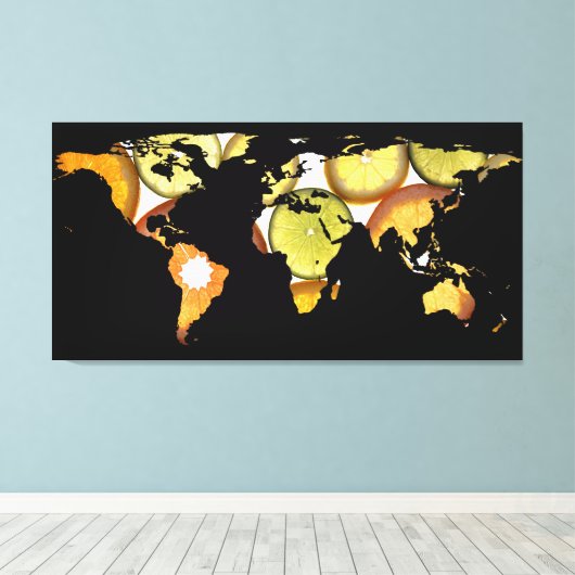 Wereldkaart Silhouette - Citrusvruchten Canvas Afdruk (Insitu (Houten vloer))