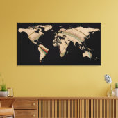Wereldkaart Silhouette - Compass Roos Canvas Afdruk (Insitu (Woonkamer))