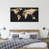 Wereldkaart Silhouette - Compass Roos Canvas Afdruk (Insitu (Slaapkamer))