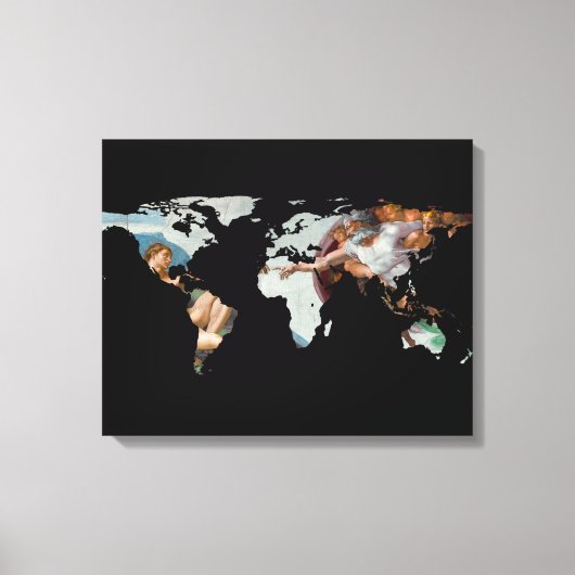 Wereldkaart Silhouette - De creatie van Adam Canvas Afdruk (Voorkant)