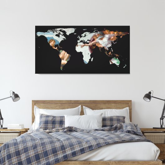 Wereldkaart Silhouette - De creatie van Adam Canvas Afdruk (Insitu (Slaapkamer))