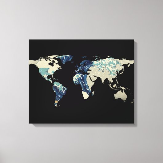 Wereldkaart Silhouette - De grote golf van Kanagaw Canvas Afdruk (Voorkant)