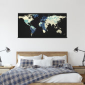 Wereldkaart Silhouette - De grote golf van Kanagaw Canvas Afdruk (Insitu (Slaapkamer))
