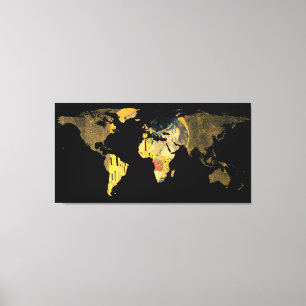 Wereldkaart Silhouette - De Kiss Gustav Klimt Canvas Afdruk