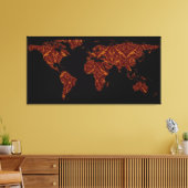 Wereldkaart Silhouette - Oranje & Red Floral Patte Canvas Afdruk (Insitu (Woonkamer))