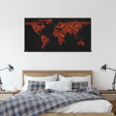 Wereldkaart Silhouette - Oranje & Red Floral Patte Canvas Afdruk (Insitu (Slaapkamer))
