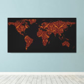 Wereldkaart Silhouette - Oranje & Red Floral Patte Canvas Afdruk (Insitu (Houten vloer))