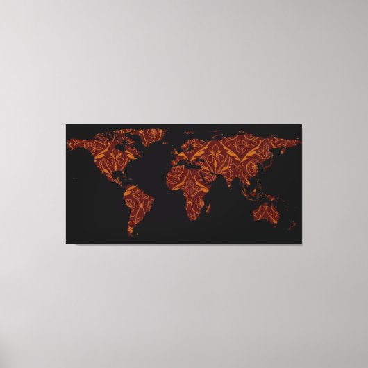 Wereldkaart Silhouette - Oranje & Red Floral Patte Canvas Afdruk (Voorkant)