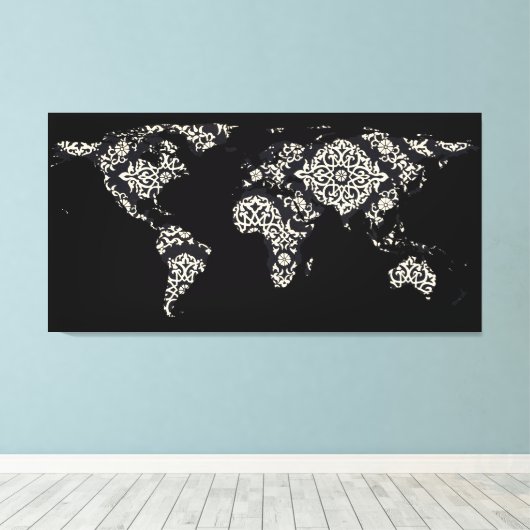 Wereldkaart Silhouette - Patterned Mandala 02 Canvas Afdruk (Insitu (Houten vloer))