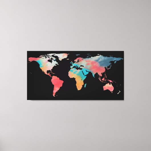 Wereldkaart Silhouette - Tie Dye Colors Canvas Afdruk (Voorkant)