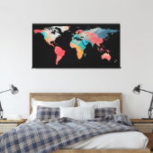 Wereldkaart Silhouette - Tie Dye Colors Canvas Afdruk (Insitu (Slaapkamer))