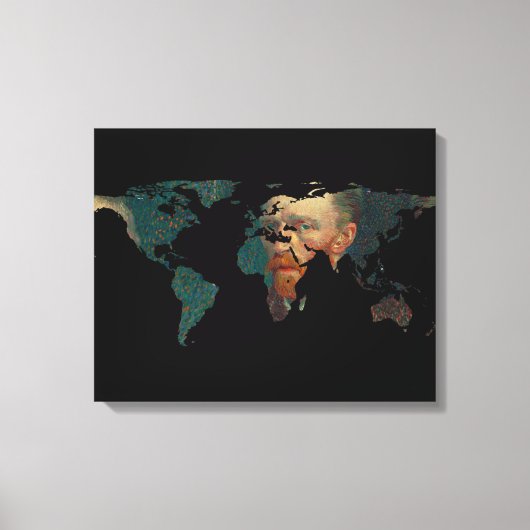 Wereldkaart Silhouette - Van Gogh Self Portrait Canvas Afdruk (Voorkant)