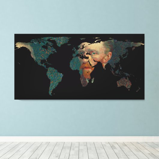 Wereldkaart Silhouette - Van Gogh Self Portrait Canvas Afdruk (Insitu (Houten vloer))