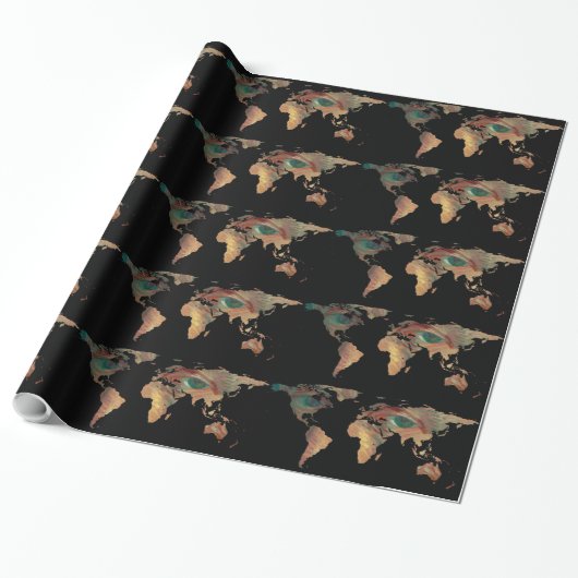 Wereldkaart Silhouette - Van Gogh's gekleurde ogen Cadeaupapier (Uitgerold)
