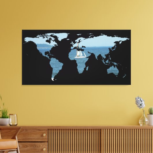 Wereldkaart Silhouette - zeilen Canvas Afdruk (Insitu (Woonkamer))