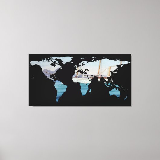 Wereldkaart Silhouette - zeilen rond de wereld Canvas Afdruk (Voorkant)