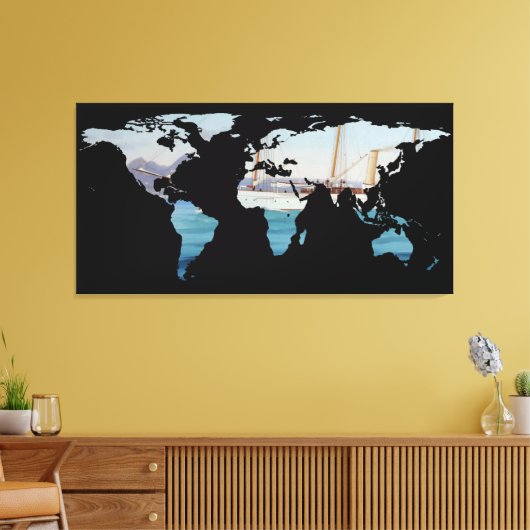 Wereldkaart Silhouette - zeilen rond de wereld Canvas Afdruk (Insitu (Woonkamer))