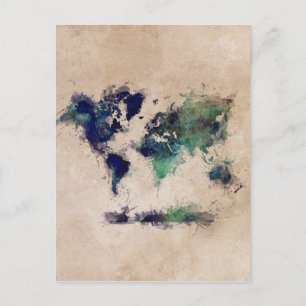 wereldkaart splash briefkaart