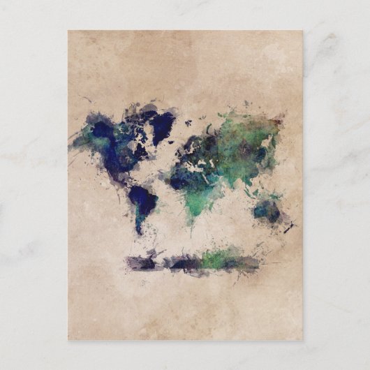 wereldkaart splash briefkaart (Voorkant)