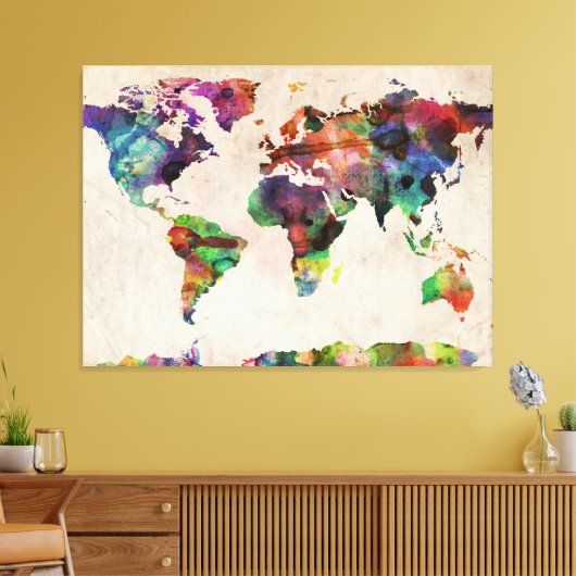 Wereldkaart Stedelijke Waterverf Canvas Afdruk (Insitu (Woonkamer))