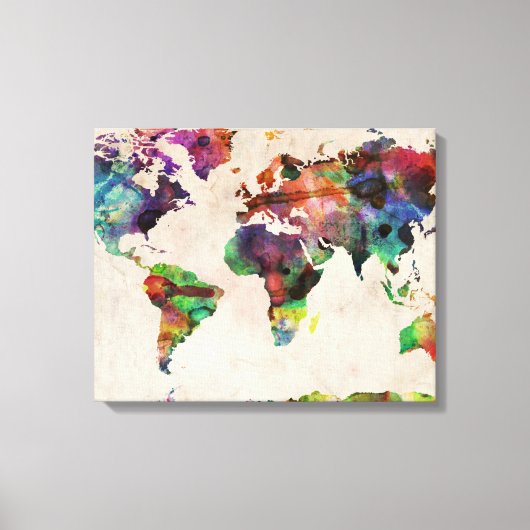 Wereldkaart Stedelijke Waterverf Canvas Afdruk (Voorkant)