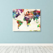 Wereldkaart Stedelijke Waterverf Canvas Afdruk (Insitu (Houten vloer))
