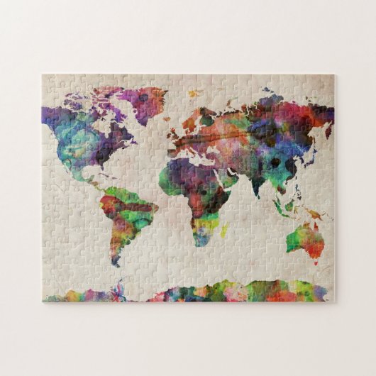 wereldkaart Stedelijke Waterverf Legpuzzel (Horizontaal)
