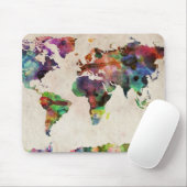 Wereldkaart Stedelijke Waterverf Muismat (Met muis)