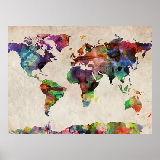 Wereldkaart Stedelijke Waterverf Poster (Voorkant)