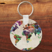 Wereldkaart Stedelijke Waterverf Sleutelhanger (Voorkant)