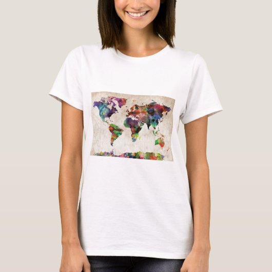 Wereldkaart Stedelijke Waterverf T-shirt (Voorkant)