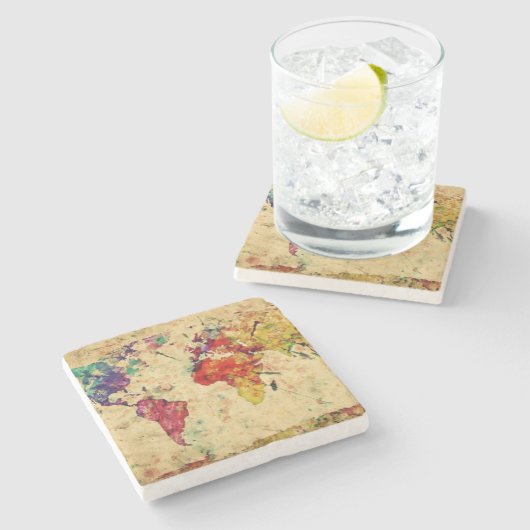  wereldkaart stenen onderzetter (Zijkant)