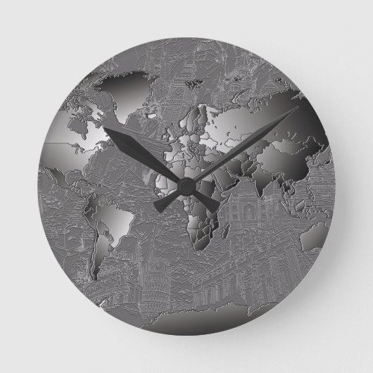 wereldkaart sterrenstelsel zwart en wit 5 ronde klok (Voorkant)