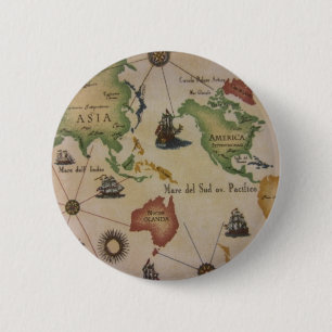 Wereldkaart Stille Oceaan Ronde Button 5,7 Cm