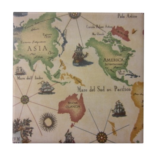Wereldkaart Stille Oceaan Tegeltje (Voorkant)
