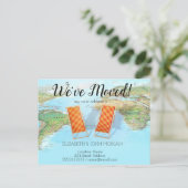 Wereldkaart,Stoel,Aankondiging nieuw adres Aankondigingskaart (Staand voorkant)