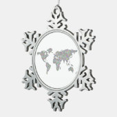 Wereldkaart Tin Sneeuwvlok Ornament (Rechts)